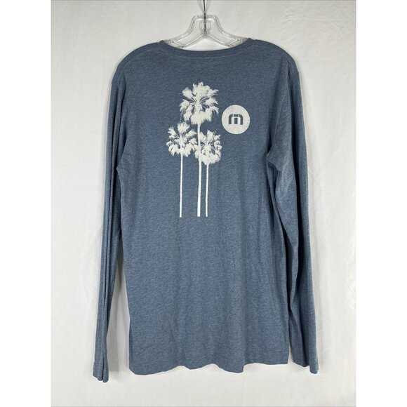 Travis Mathew Long Sleeve T-shirt Mens Size M Blue Palm Trees Golf Beach - Picture 6 of 14